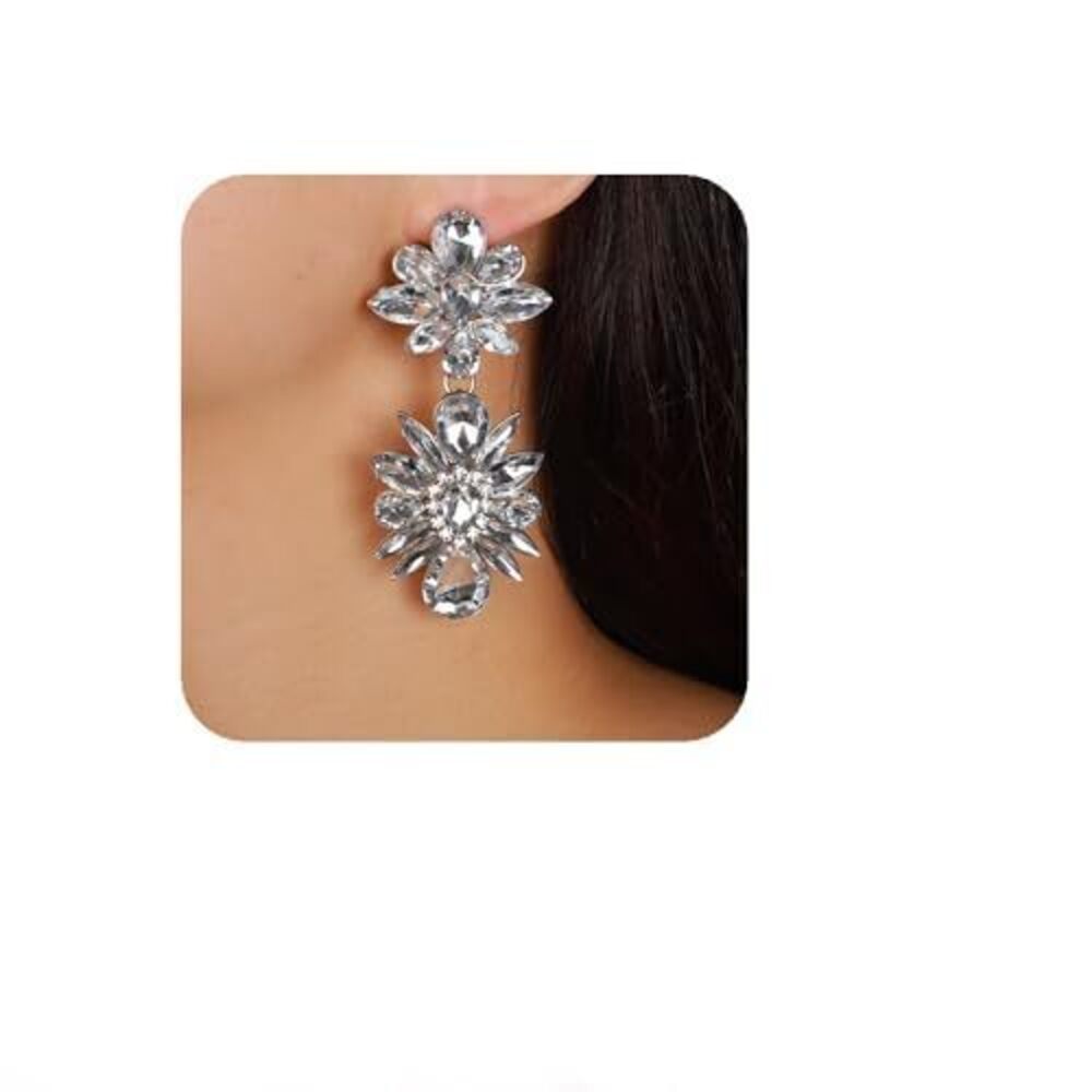 5706 Vintage Colorful Crystal Drop Dangle Earrings Flower Chic Rhinestone